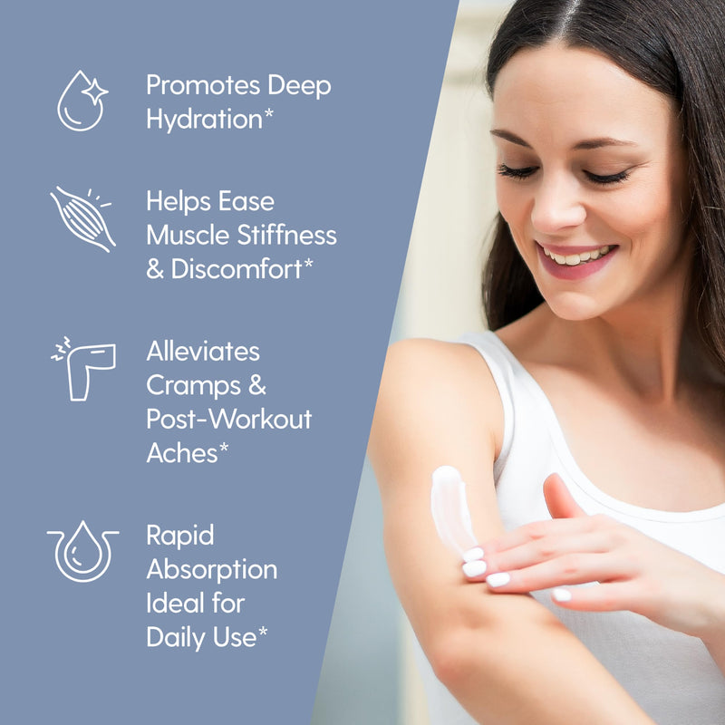 Sore Muscle Magnesium Lotion for Sleep, Relaxing Post-Workout Cream with Arnica Oil for Leg Cramps, Sore Feet and Joints | With Moisturizing Shea Butter, Coconut Oil, Collagen and Stem Cells, 8 fl oz 8 Fl Oz (Pack of 1) Sore Muscle Magnesium Lotion