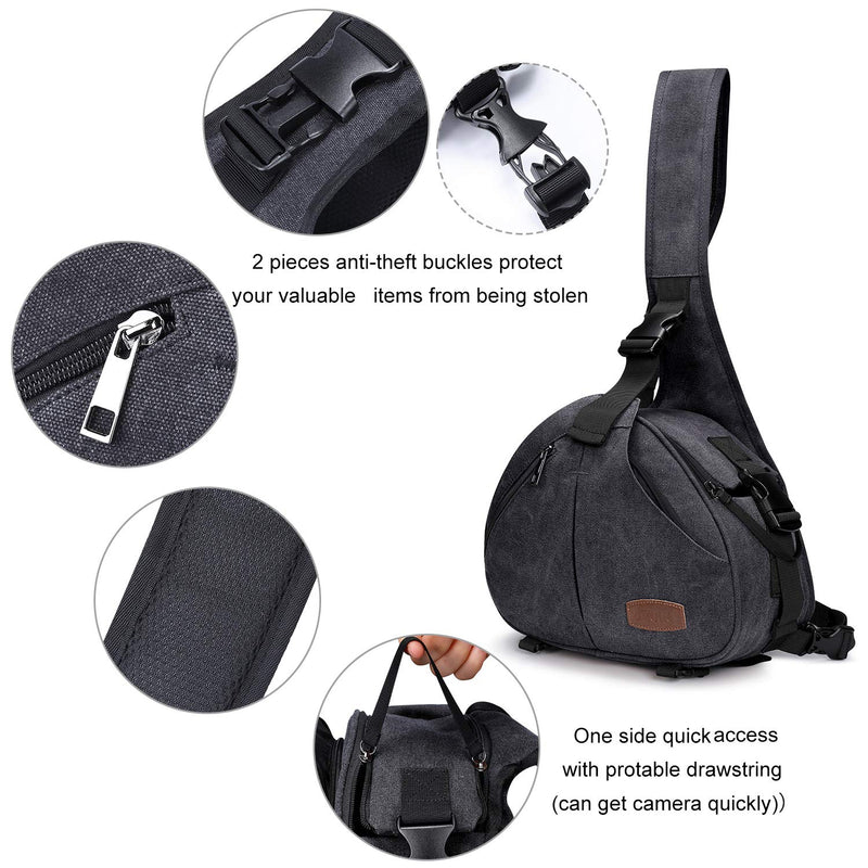 S-ZONE Canvas Camera Sling Bag Backpack Crossbody Case with Tripod Holder Dark Gray