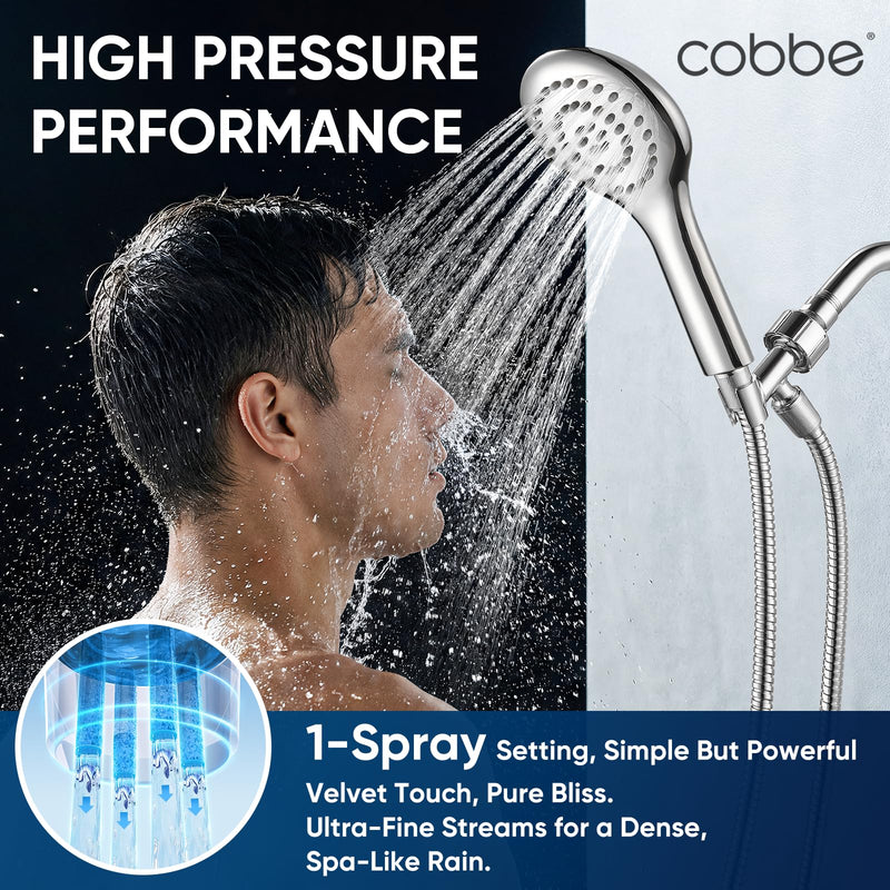 Cobbe All Metal Shower Head with Handheld - Solid Stainless Steel High Pressure Showerhead & Spray Wand Combo, Heavy Duty Leak-Proof Design, Water Saving Eco-Flow (Mirror Polished) Chrome