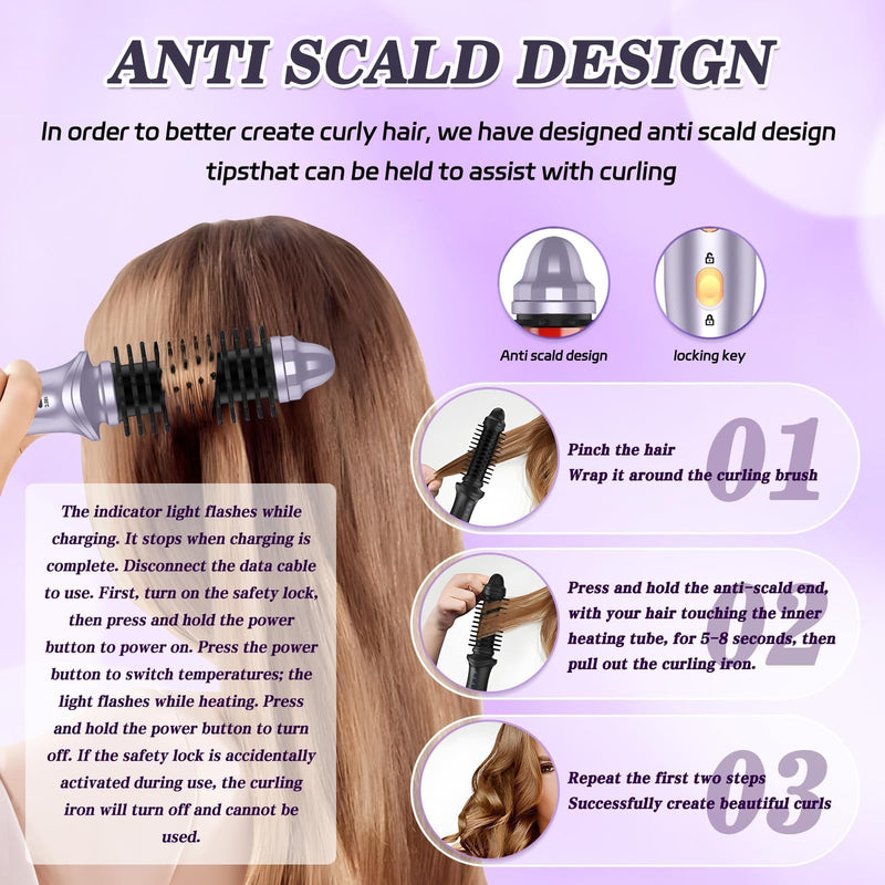  [AUSTRALIA] - Cordless Hot Brush for Short Hair - Heated Round Curler & Thermal Curling Iron for Women, USB Mini Hair Straightener Portable Curling Brushes, Curly Straight Hair Travel Heat Styling（Purple） Purple