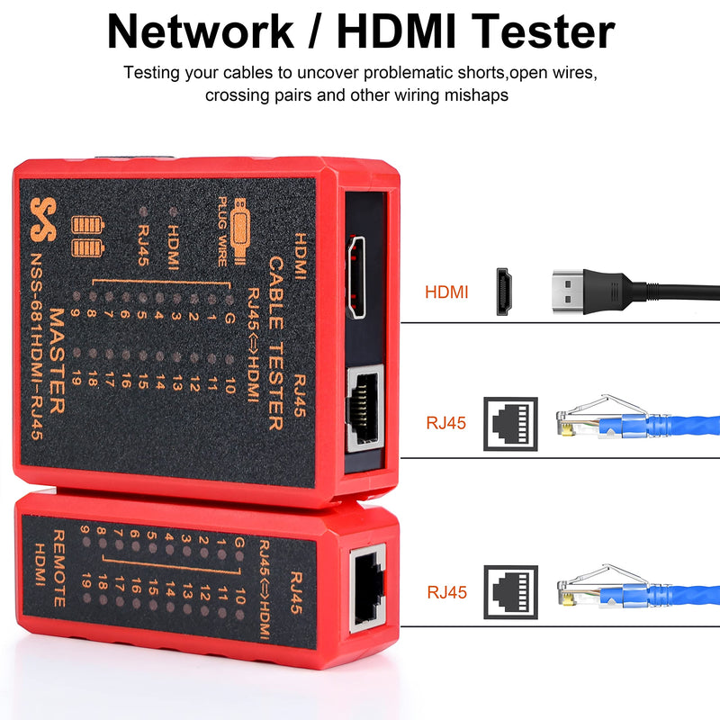 HDMI Tester Portable High Definition Network Cable Tester Checker HDMI & RJ11/45 Tester