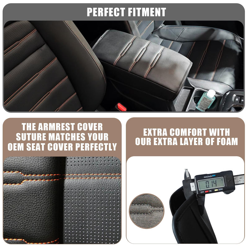 Muslogy Center Console Cover Compatible with 2023+ 2025 2026 Honda CR-V Accessories CRV Hybrid LX EX EX-L Sport Touring Armrest Cover Lid Cushion Protector Vegan Leather Extra Soft(Black/Orange Trim) 11) 23+ |CR-V| Black/Orange Stitching, Regular