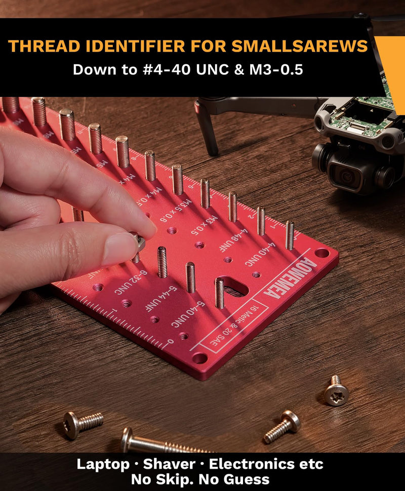36-Size Nut and Bolt Thread Checker, 20 SAE & 16 Metric Thread Gauge, Thread Checker Standard and Metric, Bolt Size Finder Tool for Nuts, Bolts, Screws, Wall Mounted Identifier Gauge 36 Thread Checker-36R
