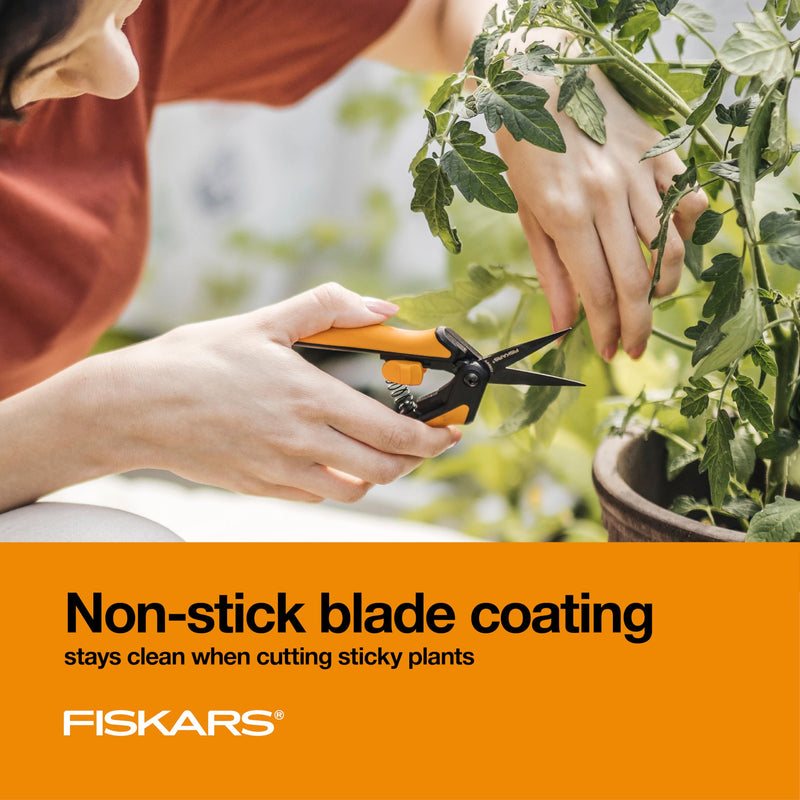 Fiskars 6" Pruning Scissors (2-Pack) for Flowers, Buds, Weeds and Small Plants, Garden Snips with Resin Resistant Nonstick Stainless Steel Blades, Gardening Trimmers with Comfortable Handle Non-Stick Snips (2-Pack)