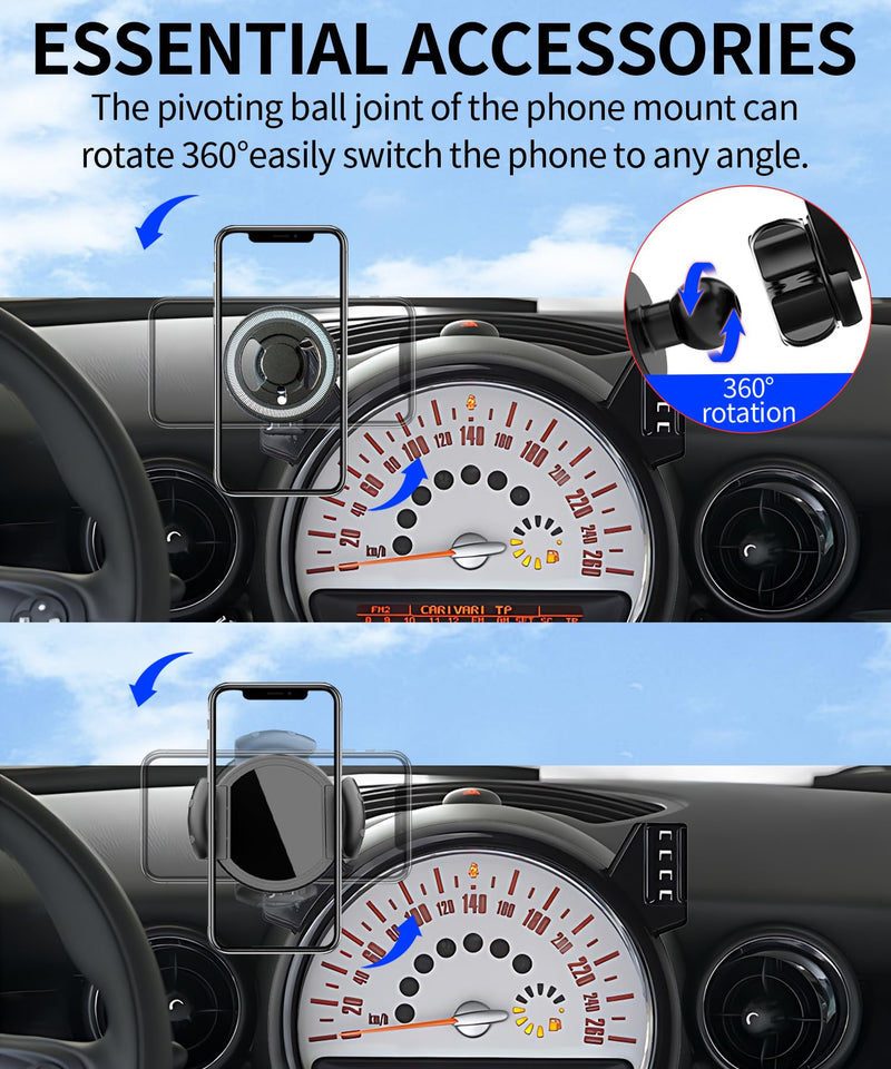 Car Phone Mount for BMW MINI Cooper 2007-2013 | 2007-2013 BMW MINI Cooper MagSafe Strong Magnets Cell Phone Holder, with Portable Phone Gripper 360° Rotation for 2007-2013 BMW MINI Cooper