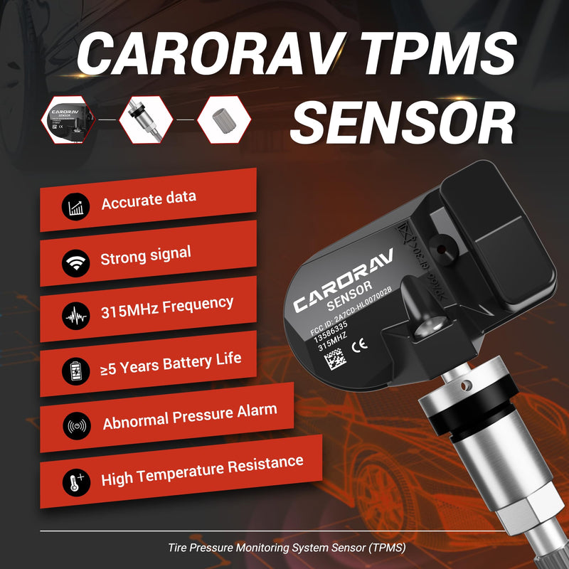 TPMS Sensor GM, 4-Pack Tire Pressure Monitoring System Sensor Replacement for GM Chevy GMC Cadillac Buick, 315MHz OE Replaces for 13586335 13581558 13598771 13598772 4 PCS