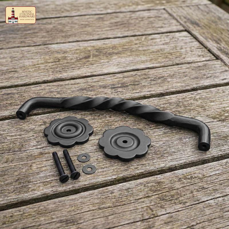 Mystic Colonial Cast Iron Twisted Barn Door Handle – 12 Inch Heavy Duty Black Pull for Gates, Cabinets & Sheds – Vintage Rustic Hardware 12.75 Inch Cast Iron Pull Handle