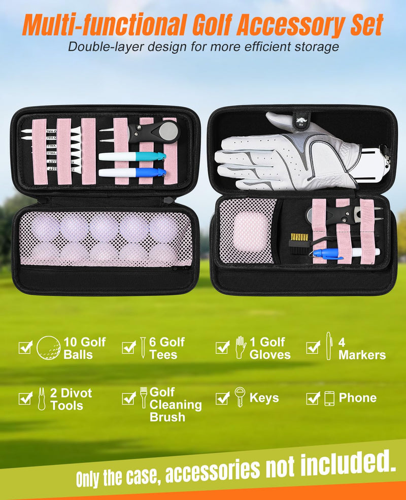 Rhino Valley Golf Glove Holder Case, Golf Accessories Organizer Bag with Glove Shaper for Phone, Gloves, Balls, Tees, Markers, Divot & Repair Tools, Gifts for Golfers Men Women Golf Glove Case- White