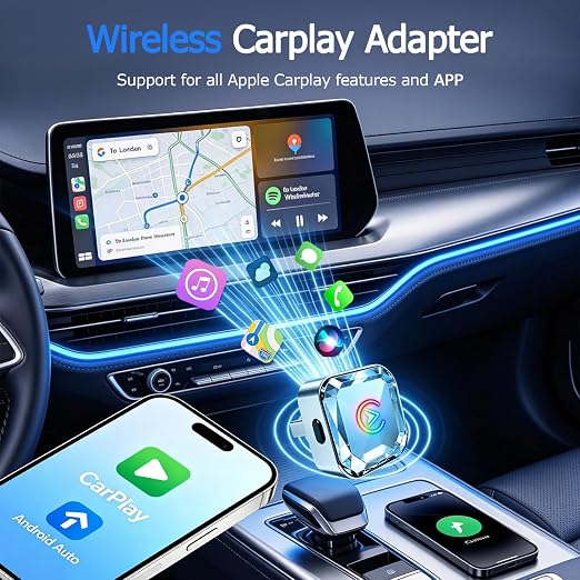 2026 Upgraded Wireless CarPlay Adapter for iPhone & Android Auto | One-Click Switch, Fast Auto-Connect, Alloy Apple Bluetooth CarPlay Adapter, Plug & Play for 1000+ Vehicles, USB-A/C Included