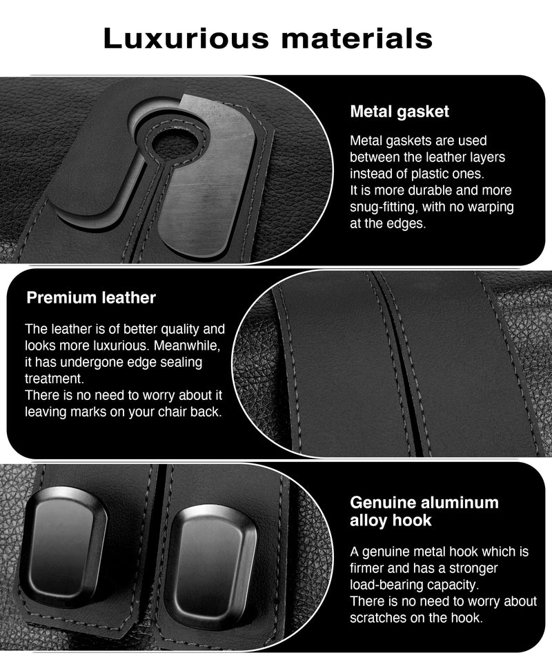 Car Hooks for Headrest, 2PCS Car Purse Hooks Luxurious leather 100% Metal Car Hangers for Seat Multifunctional Car Bag Hook Car Seat Back Storage Hook Accessories (Black) BLACK 2Pack