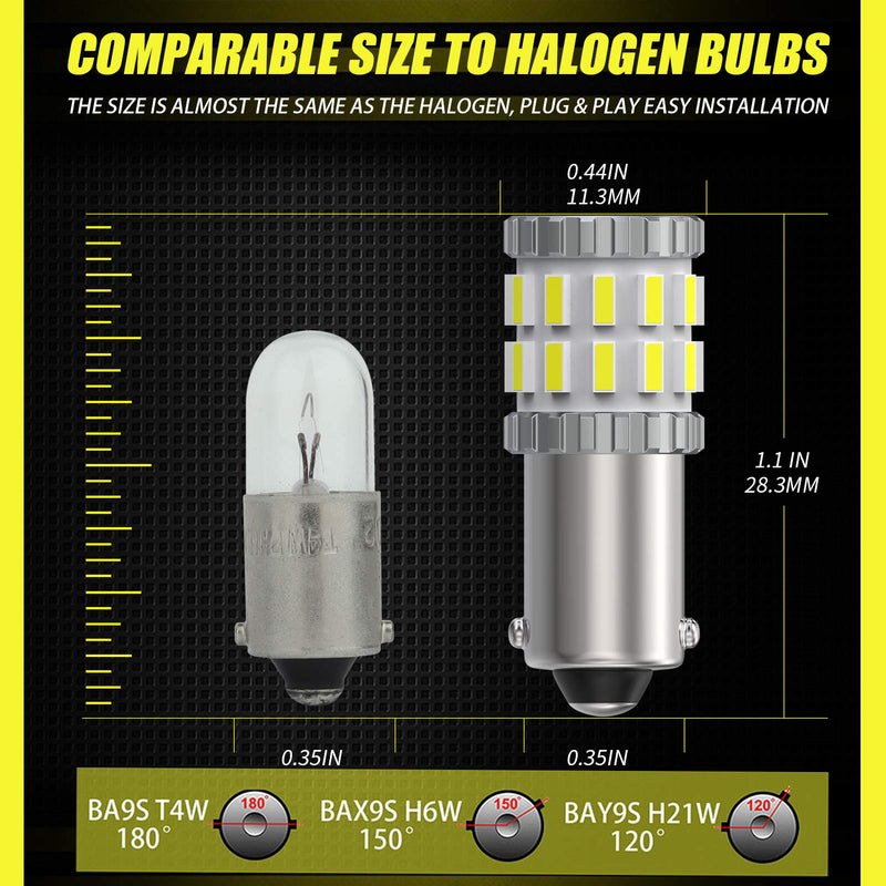 AILEO BAY9S H21W LED Bulb White 6000K 3014SMD Extremely Bright 64136 12356 LED Spare Bulb for Reversing Lights Tail Brakes Parking Lights Side Marker Lights Corner Lights(Pack of 2)