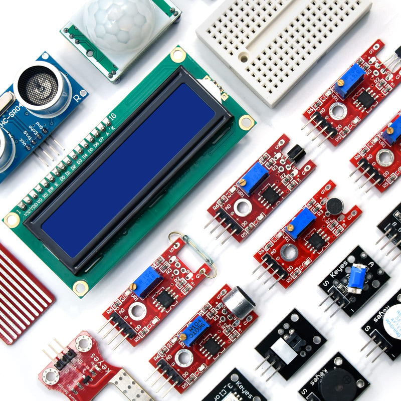 KEYESTUDIO 37 in 1 Sensor Kit for Arduino with Tutorial,Sensors Modules Compatible for Arduino and Raspberry Pi Programming,Active Buzzer/5V Relay/Temperature and Humidity Module etc.