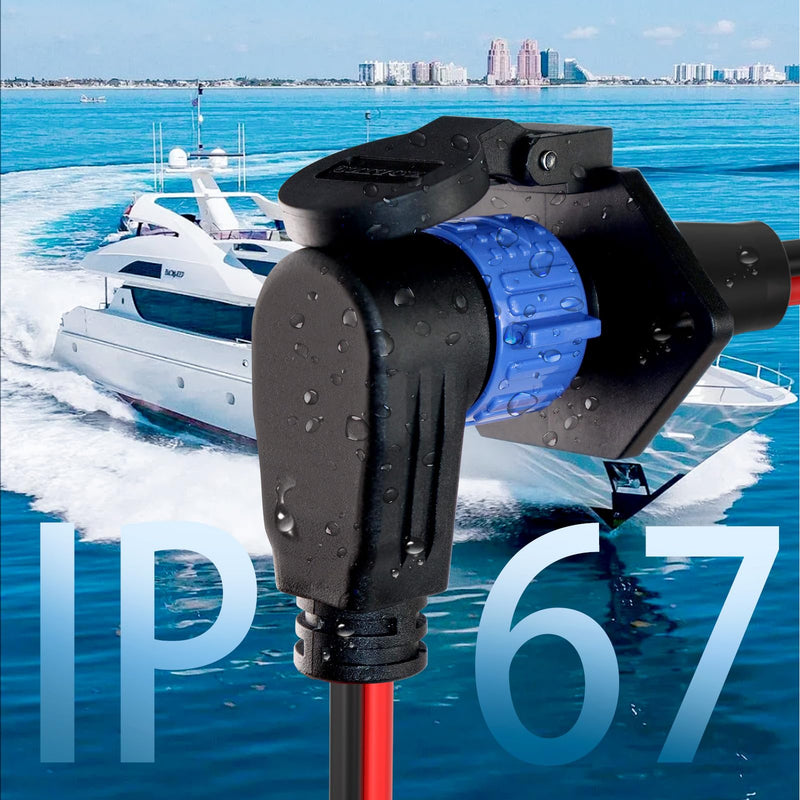 Trolling Motor Plugs for Minn Kota,50A Trolling Motor Plug Receptacle Set for Marine Boat Down Rigger Fishing Reel,2-Wire 8 Gauge Male & Female Watertight Quick Connect 12V/24V/36V/48V 2-Prong,Elbow (1pk blue)