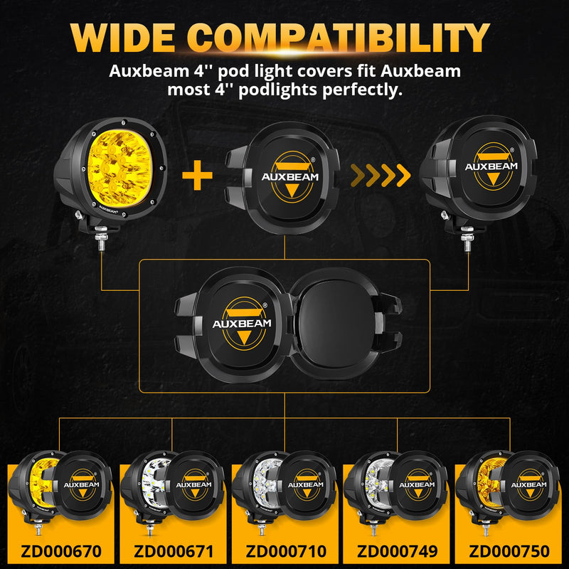 Auxebam 4 inch Black Offroad Light Covers, 2Pcs LED Round Pod Cover Waterproof Polycarbonate Protective Lens for LED Cube Lights Driving Fog Light (Fit for ZD000670 ZD000671)