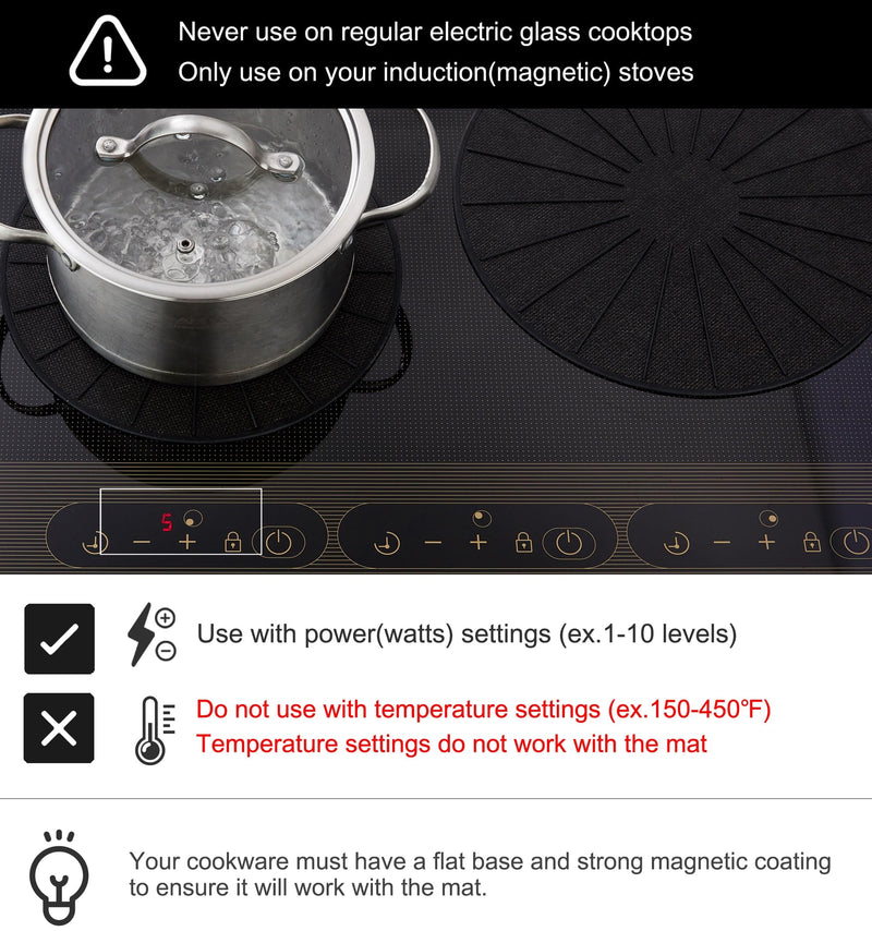 Lazy K Induction Cooktop Mat - Silicone Fiberglass Scratch Protector - for Magnetic Stove - Non Slip Pads to Prevent Pots from Sliding During Cooking_ Black (11inches) 11inches- L(BK)