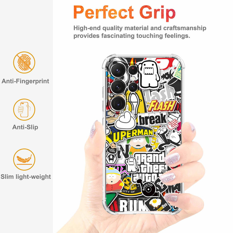 Case for Samsung Galaxy S26 Ultra with Pop Culture Design,Aesthetic Cartoon Sticker Bomb Pop-Art Collage,Clear Slim Soft TPU Bumper Phone Cover,6.9”(Pop,Sx26u)