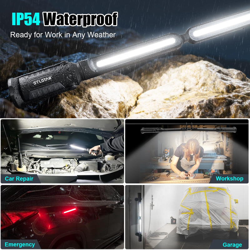 SYLSTAR Mechanic Work Light Bar with Upgraded Sensor Control - 2400LM LED, 4400mAh Rechargeable Underhood Work Light with Hooks & Magnetic Base for Car Repairing, Garage Workshop, Emergency(Black) Black