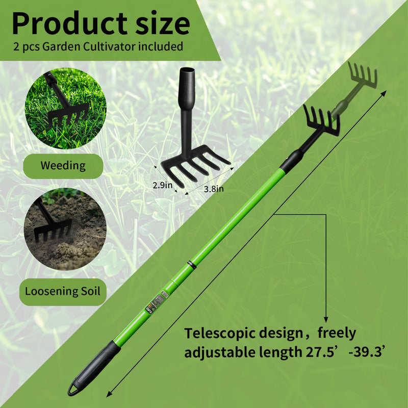 Small Rake Garden Rake Hand Rakes, Ajustable Handle Gardening Hand Cultivator Garden Tool with Non Slip Handle Hand Weeder Tool for Weeding Tilling Soil Planting
