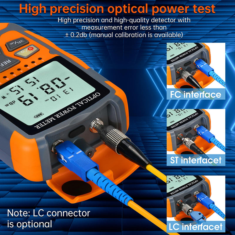 Fiber Optic Tester Portable Fiber Light Power Meter SC/FC/ST Universal Interface Fiber Tester Built-in 10Km Visual Fault Locator (OPM&VFL) with FC to LC Adapter 1