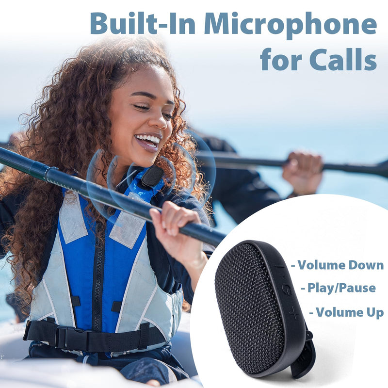 Travel Depot Wearable Bluetooth Speaker with Clip, Mini, Black | Portable Waterproof Wireless Speaker w/Mic for Hands-Free Calls & SOS Safety Feature, Mini Speaker for Outdoor Golf Work Pool