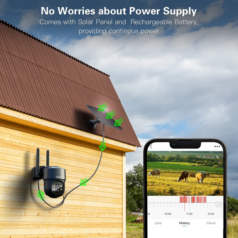 Xega 4G LTE Cellular Security Camera Solar with SIM Card【2 Pack】Wireless Outdoor No WiFi Camera,2K HD PTZ Night Vision Motion Detection 2 Way Talk TF&Cloud Storage, Only Support the Built-in SIM Card