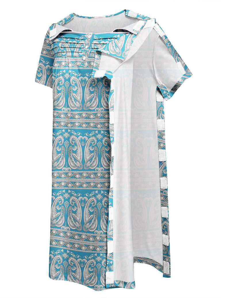 Deyeek Post Shoulder Surgery Dress Women Side Full Tear Away After Rotator Cuff Chemo Dialysis Port Adaptive Clothing Blue Print X-Large