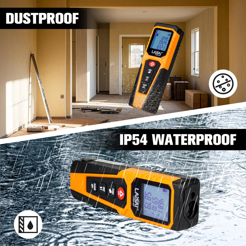 Laser Measure, Laser Distance Measuring Tool, M/in/Ft Unit Switching Backlit LCD and 2 × AAA Batteries, 130 FT Distance Accurate and Fast Measurement Laser:Class IIIA, 0.9mW -1.0MW