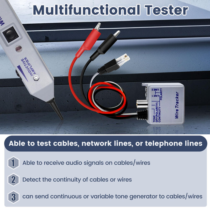 Tone Generator kit, Wire Tracer Circuit Tester, Wires Tone Tracer, 200EP High Accuracy Wire Tester Kit, RJ11 Multi-Tone Cable Test Kits with Inductive Amplifier for Network Cables Collation