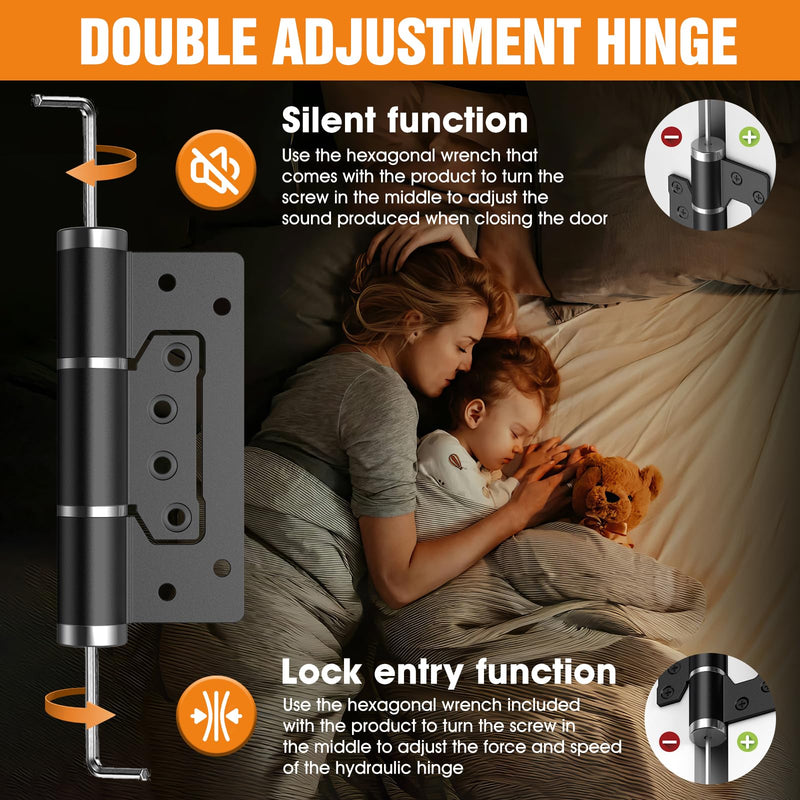 5 Inch Self Closing Door Hinges, Soft Close Non Mortise Hinges with Adjustable Speed and Quiet Closing, Heavy Duty Aluminum for Interior Doors (2 Pack, Black) 2