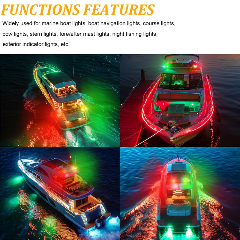 PSEQT Boat Navigation Lights 4'' Red Green LED Marine Bow Stern Port Starboard Signal Sailing Waterproof Lights 12V for Pontoon Kayak Yacht Sailboat Fishing Bass Boats (1 Red & 1Green, Silver Cover)