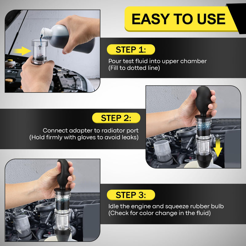 Enhon Head Gasket Tester Combustion Leak Test Kit with 8.5oz Testing Fluid and Universal Radiator Adapter, Dual-Chamber Tester Kit for Head Gasket, Gas/Diesel Engine, Car Truck Combustion Leak Check