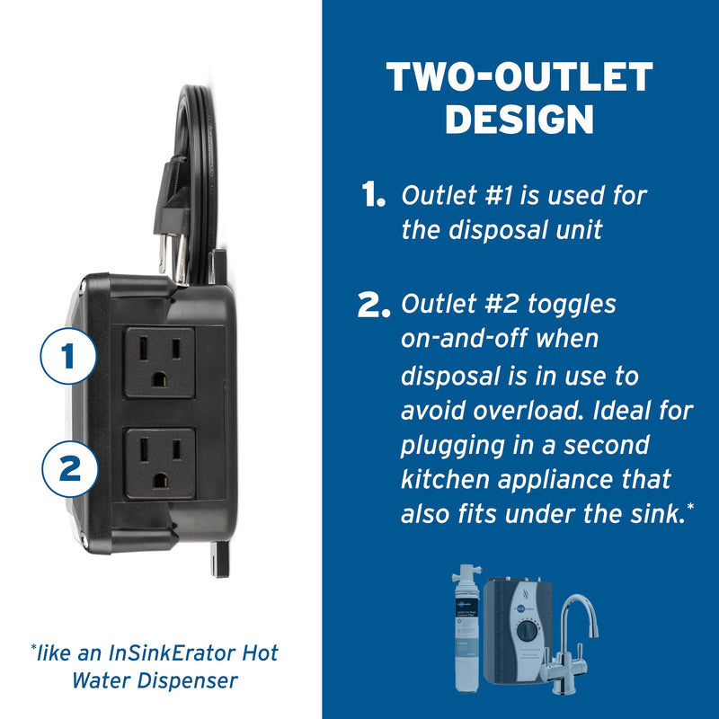 InSinkErator Garbage Disposal Air Switch Kit, Dual Outlet Sink Top Switch Button for All InSinkErator Food Waste Disposer Models, Satin Nickel STS-OOSN Single Outlet
