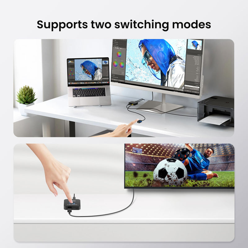 avedio links USB Printer Sharing Switch for Two Computers, Printer Splitter with 2 USB Printer Cables (5ft/1.5M), No Driver Required, Plug & Play, USB KVM Switch with Wired Remote for Easy Switching
