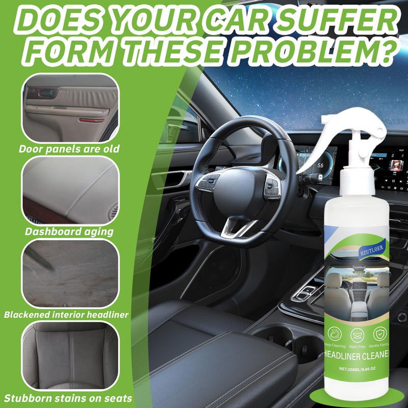 8.66 OZ (256 ml) Car Ceiling Cleaner,Headliner Cleaner,Multifunctional Car Interior Roof Fabric Cleaner Spray,Multi Purpose Deep Clean for Leather,Fabric,Plastic of Auto and Home