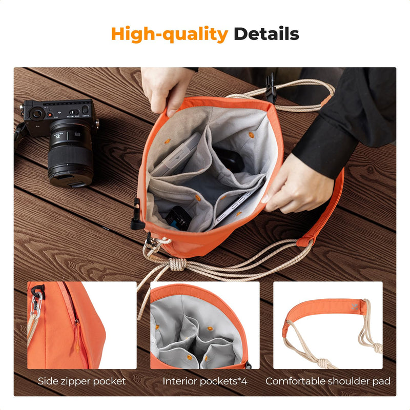 K&F CONCEPT Camera Sling Bag Small | Compact Camera Bag,Cute Soft Camera Pouch, Handbag, Urban Street Photography, BS05 04-Orange