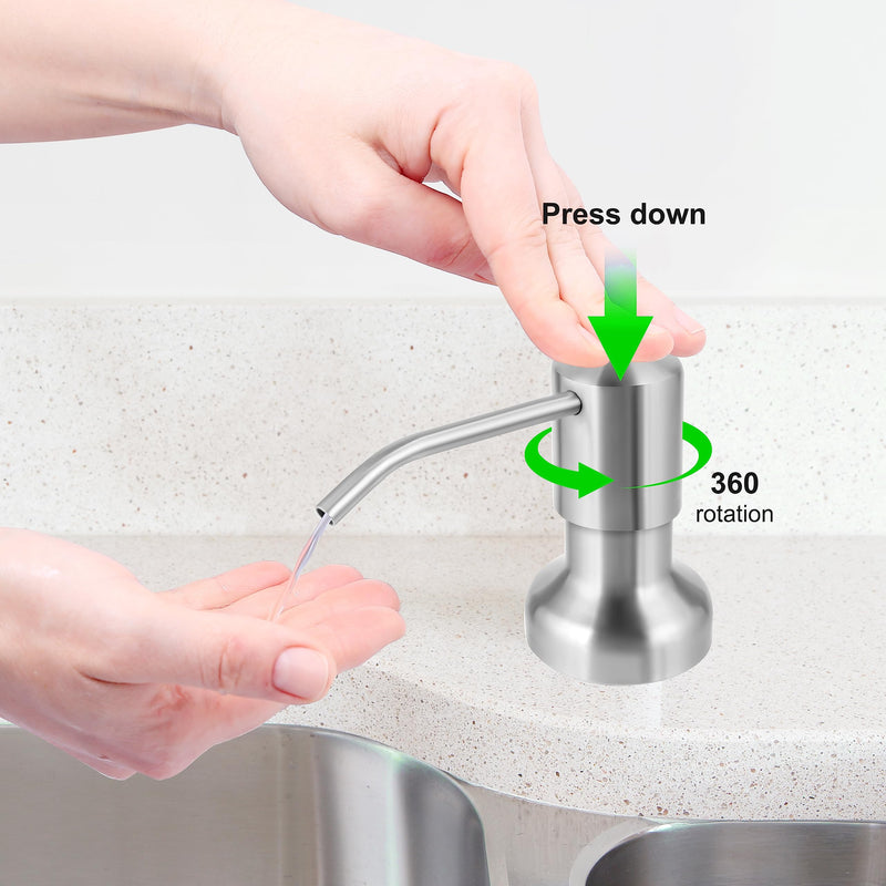 Soap Dispenser for Kitchen Sink, Sink Soap Dispenser with Longer Threaded Shaft Shank, 47" Extension Tube Connects Directly to Dish Soap Container, Wider Pump Head Base （Brushed Nickel） Brushed Nickel