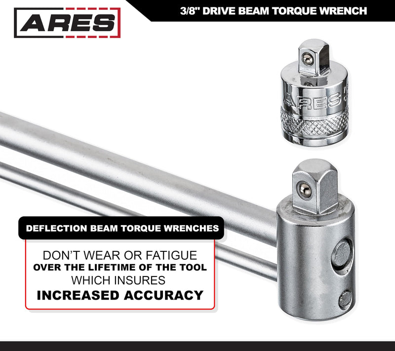 ARES 70214-3/8-inch Drive Beam Torque Wrench - 0-800 Inch/Pounds and 0-90 Newton/Meter Torque Wrench - High Visibility Markings for Easy Readings 3/8-Inch Drive Beam Torque Wrench