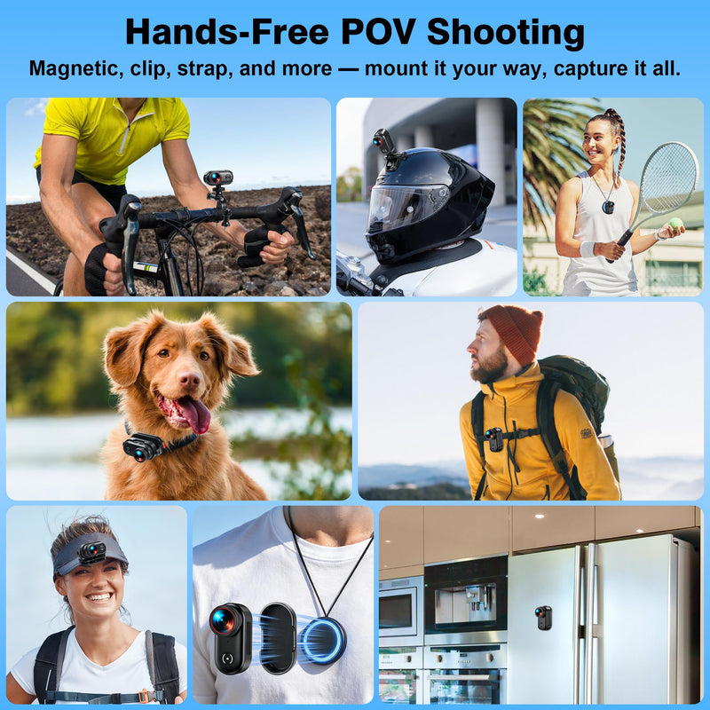 4K Mini Action Camera WiFi, Magnetic Wearable POV Body Camera with Audio | Thumb-Size 1.47" Screen, Hands-Free Recording, IP65 Waterproof, 150min Rec, 150° Lens for Cycling, Helmet & Outdoor Vlog