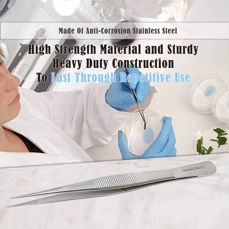 Stainless Steel High Precision Forceps with Fine Strong Straight Serrated Point to use Engineer Labware for Scientific Use 6" (15.2 cm), (6 Inch) 6 Inch