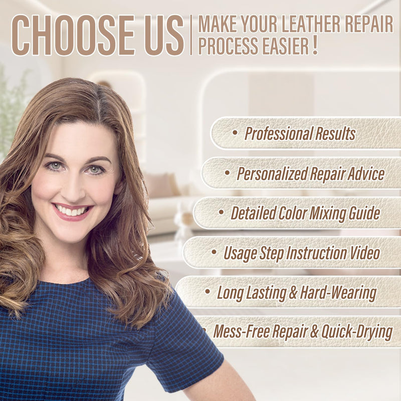 Cream Leather Repair Kit for Furniture, Car Seats, Sofa, Jacket and Purse, PU Leather Leather Repair Paint Gel for Repairing Tears & Burn Holes, with Color Matching Guide & Super Easy Instructions White