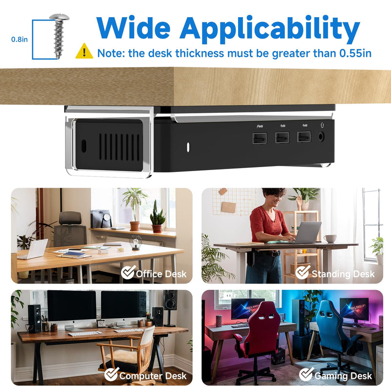 Screw-Mount Docking Station Holder for Dell D3100 Dock- Under Desk & Wall Mount Acrylic Organizer Stand (Black)