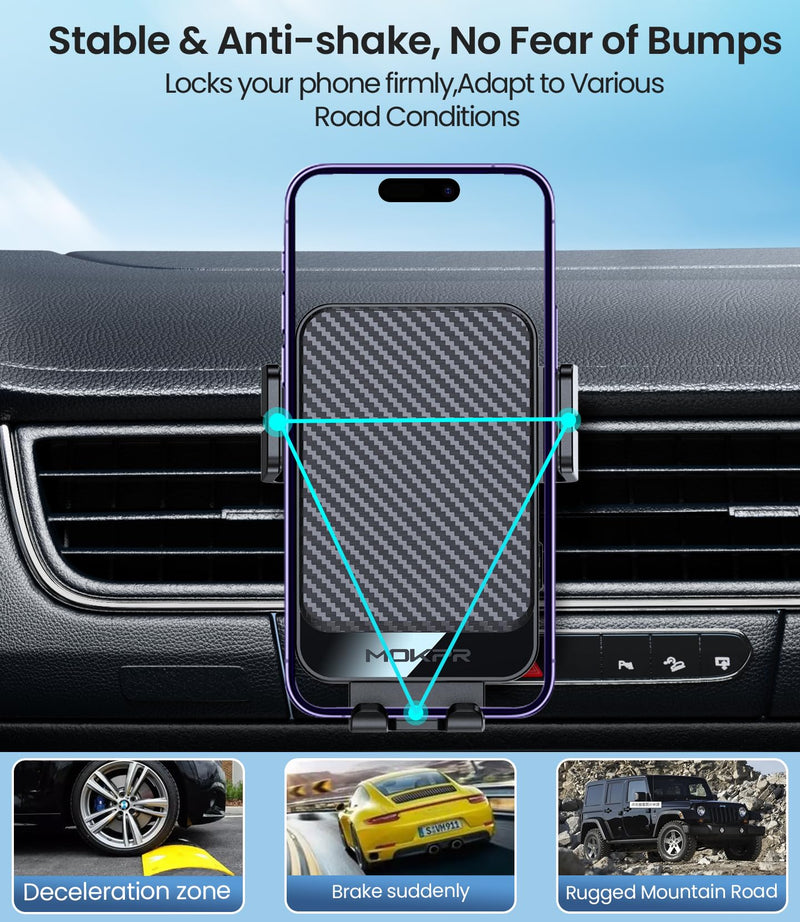 Wireless Car Charger 15W Fast Charging Dash Windshield Vent Car Mount | Auto-Clamping Universal Hands-Free Car Charger Compatible with iPhone 17/16 15/14/13/12, Samsung S24 S23/S22/S21,etc Light Black with qc 3.0