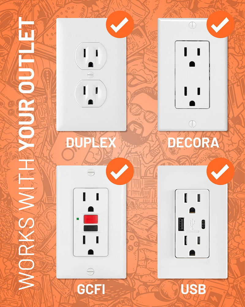 ECHOGEAR On-Wall Surge Protector with 6 Pivoting AC Outlets & 1080 Joules of Surge Protection - Low Profile Design Installs Over Existing Outlets to Protect Your Gear (White) White