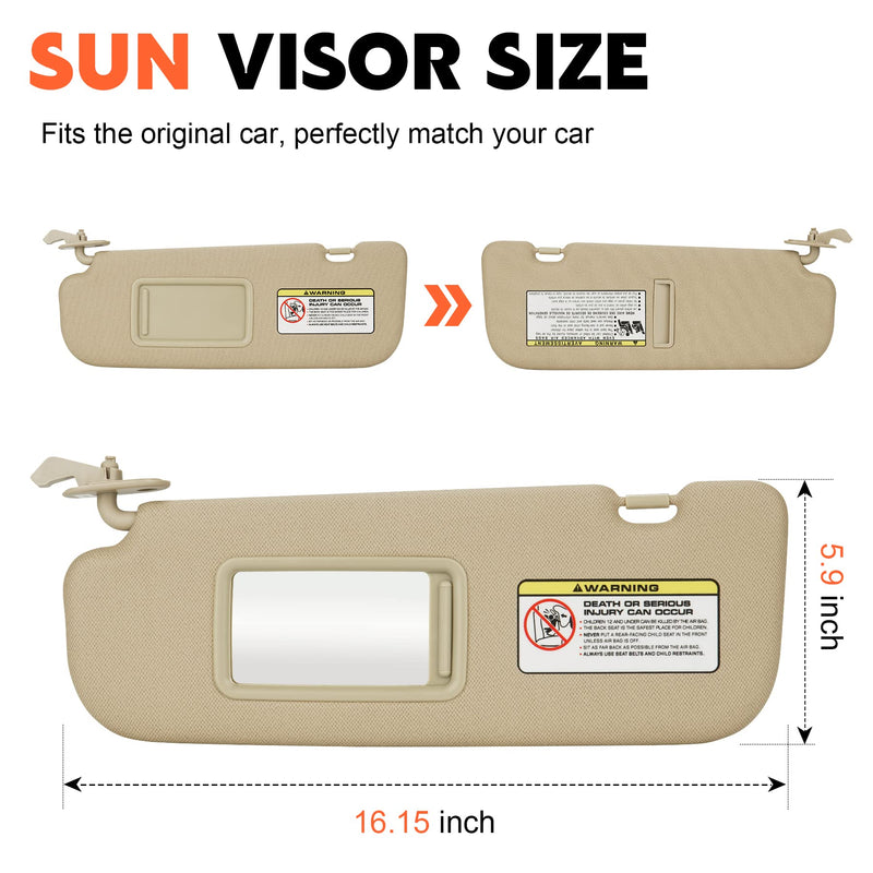 Beige Driver Left Side Sun Visor Replacement Compatible with 2011 2012 2013 2014 2015 Hyundai Elantra Replace 852103X000TX Beige