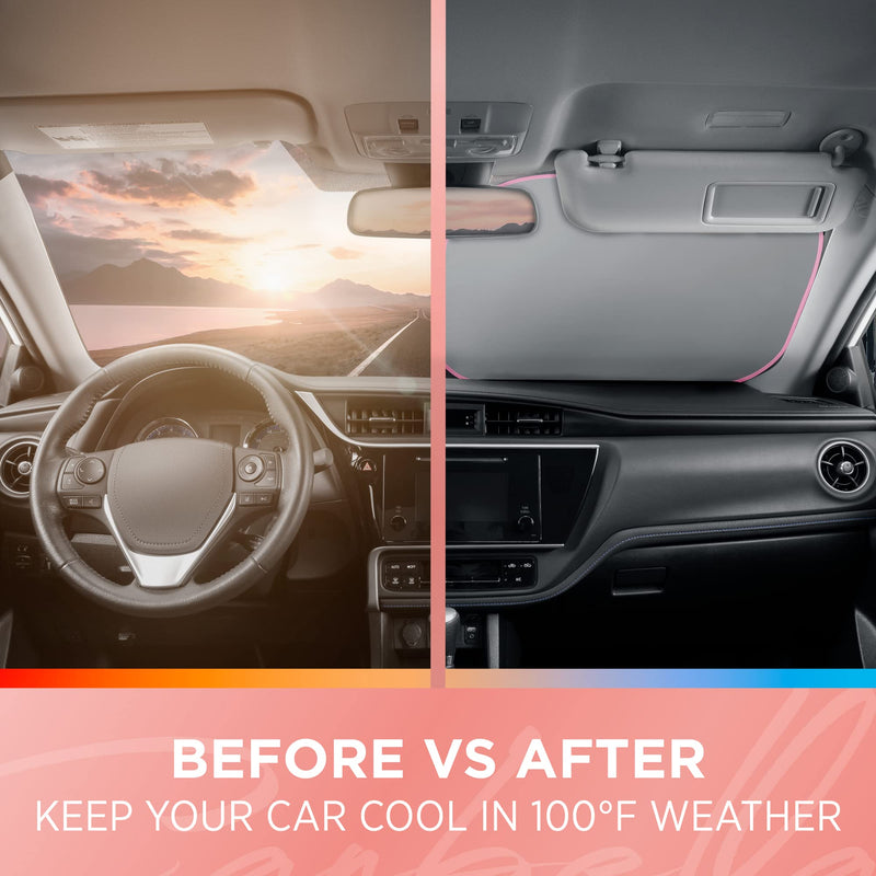 BDK 2PC Metallic Pink Car Window Sun Shade Auto Shade for Windshield Visor, Block UV Reflect Heat to Keep Your Car SUV Truck, 31.75" x 28.75"