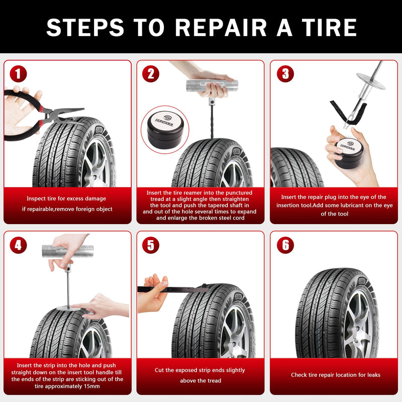 SUNSOUL Portable Tire Repair Kit with Plugs, Heavy Duty Tire Plug Kit, 40PCS Flat Tire Emergency Repair Tool for Car, Motorcycle, Truck, ATV, UTV, RV, Tractor