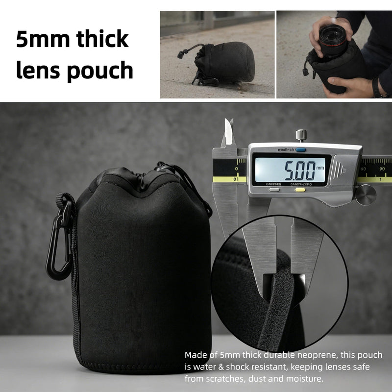 Camera Lens Bag, 4 Pack Protective Neoprene Lens Pouch with Drawstring & Carabiner, Lens Case for DSLR Camera Lens(S/M/L/XL) (XL 4pcs) XL 4pcs