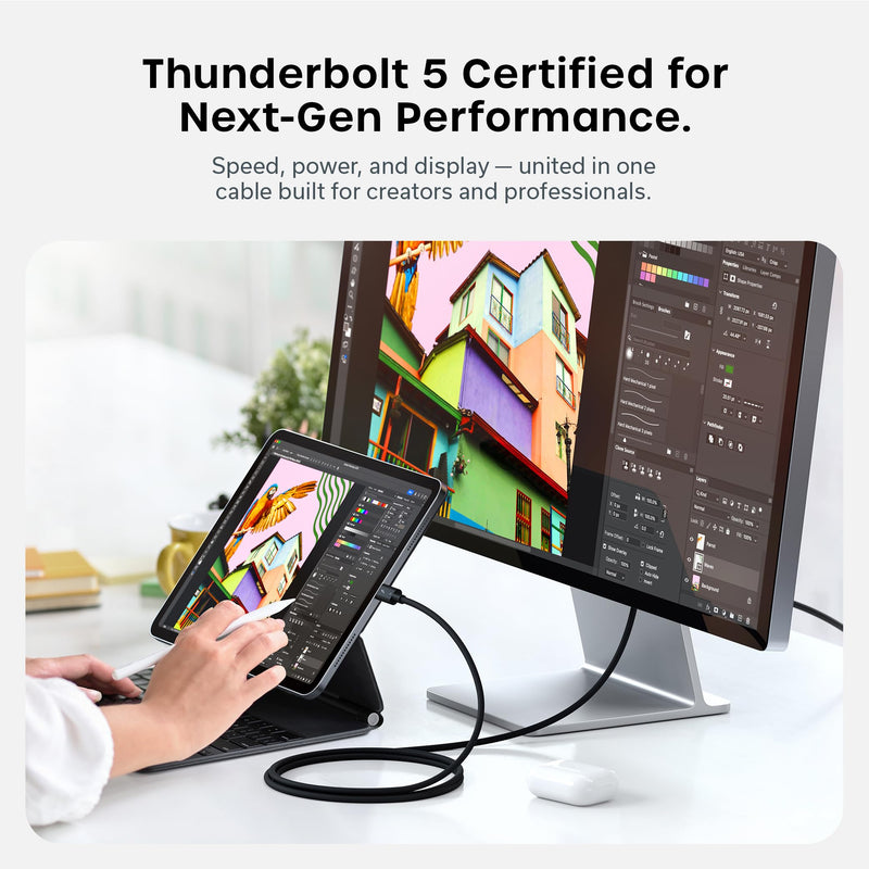 Satechi Certified Thunderbolt 5 Cable, 240W PD, 120Gb/s Data, Dual 8K@60Hz, Triple 4K@144Hz, Braided Thunderbolt 5/4/3, Compatible USB-C Cable for iPhone 17, MacBook Air/Pro/Neo, Laptops