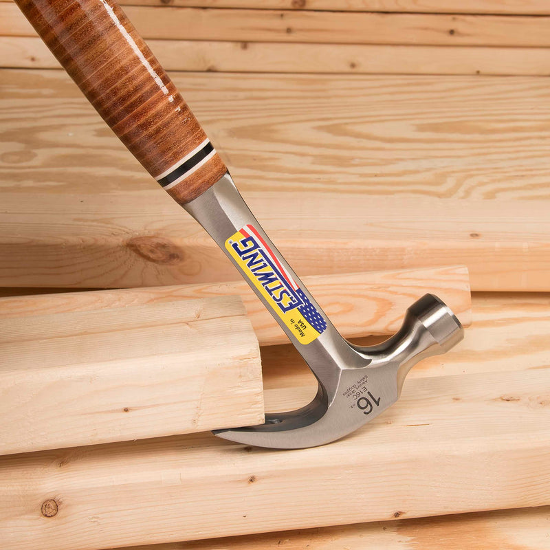 ESTWING Hammer - 16 oz USA Made Curved Claw Hammer with Smooth Face & Genuine Leather Grip - E16C 16 oz (Ounces)