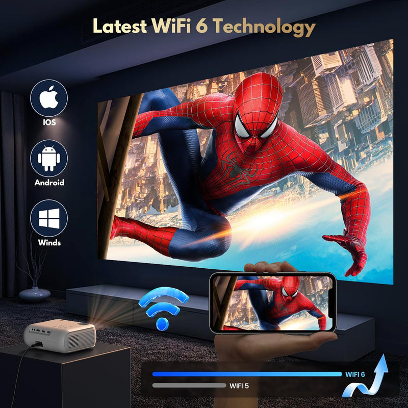 [Smart OS/1080P Native] 4K Projector with WiFi and Bluetooth 1080P Native 4K Support 450ANSI Built-in Apps Smart Android TV OS Projector, WiFi 6, Bluetooth 5.2 & Digital Keystone Projecto, White